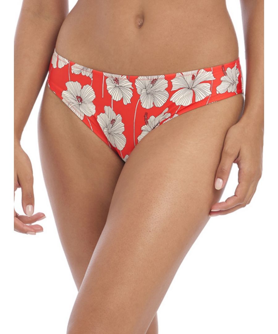 Freya Womens Hibiscus Beach Bikini Brief - Red Nylon - Size 2XL