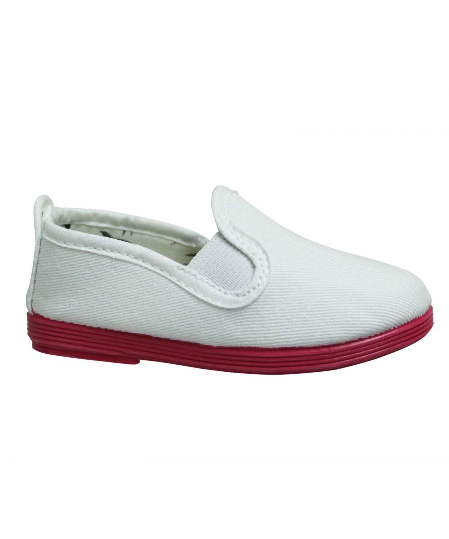 Flossy Style Luna Kids Espadrille Slip On Plimsolls Shoes 5577 White Pink