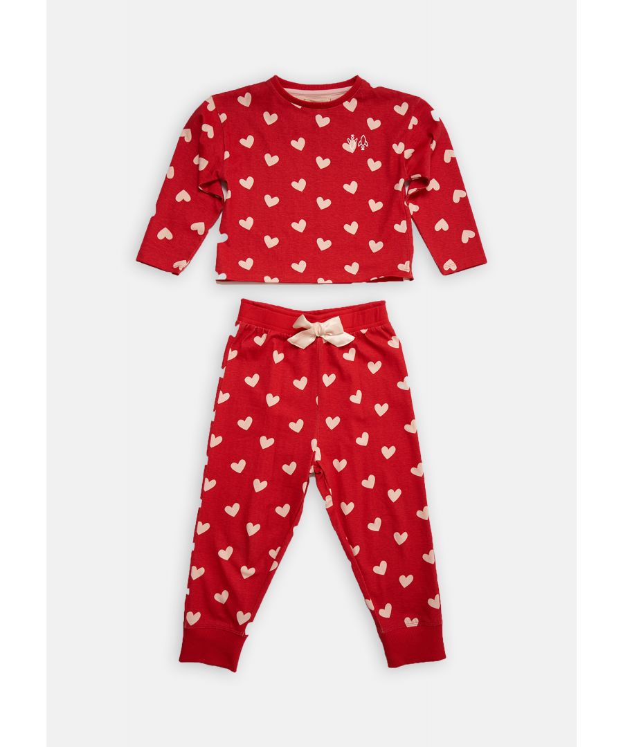 Perfect for your little dreamer. These super cute heart print PJs in festive   are made in the softest jersey and are ideal for gifting. We heart them!   About me: 100% Cotton Look after me: Think planet. wash at 30c.