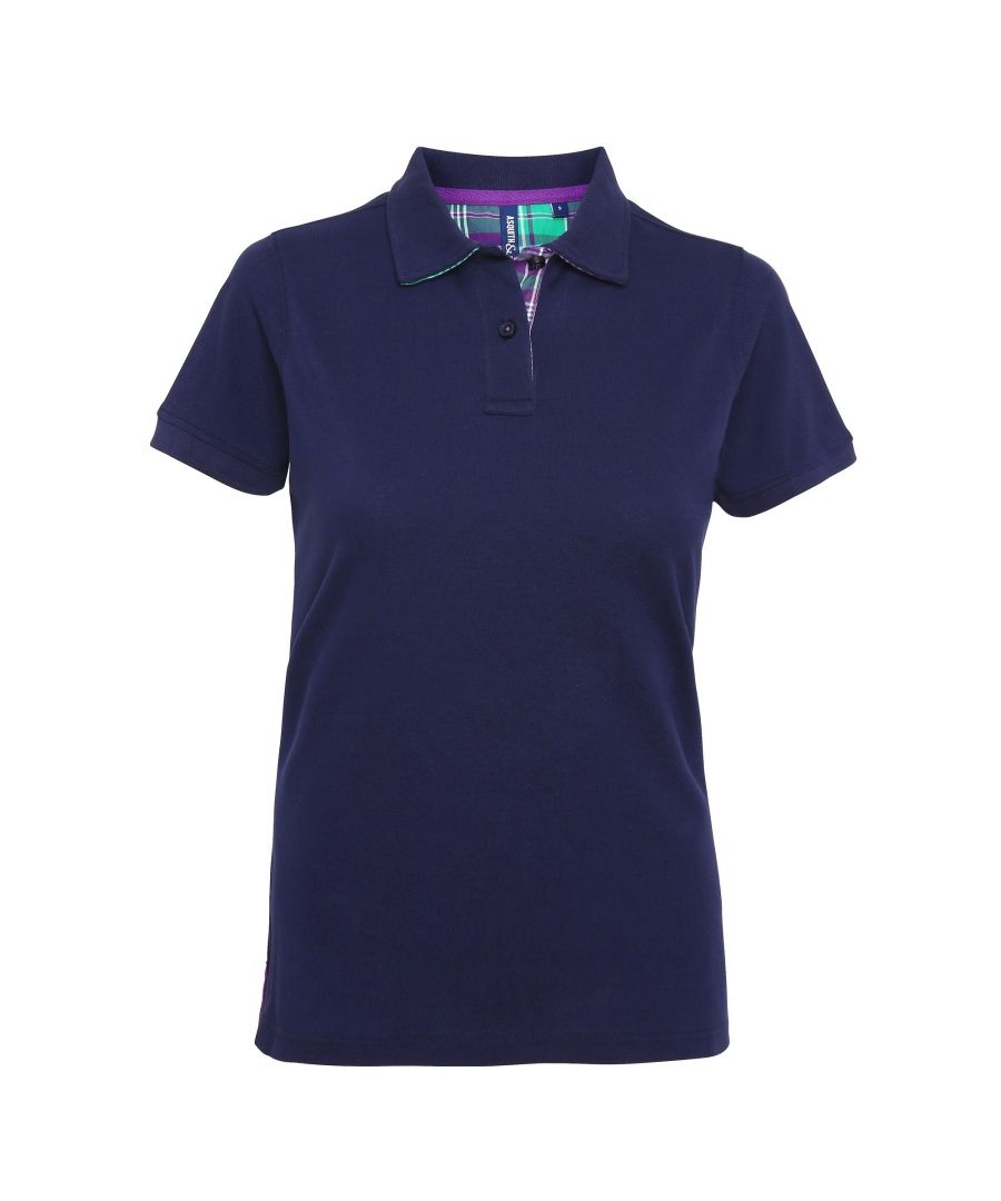 Image for Asquith & Fox Womens/Ladies Check Trim Polo Shirt (Navy)