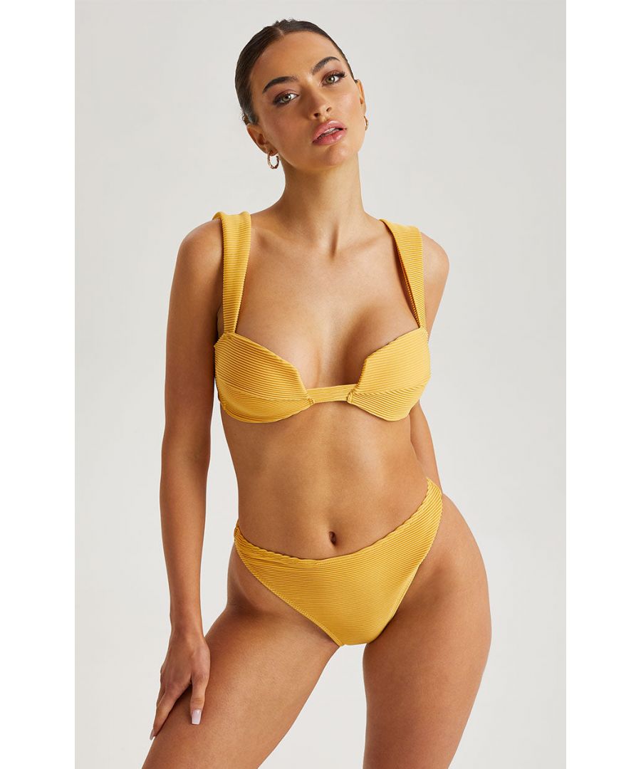 Urban Bliss Womens Yellow Textured Ribbed Bikini Top - Size 8 UK