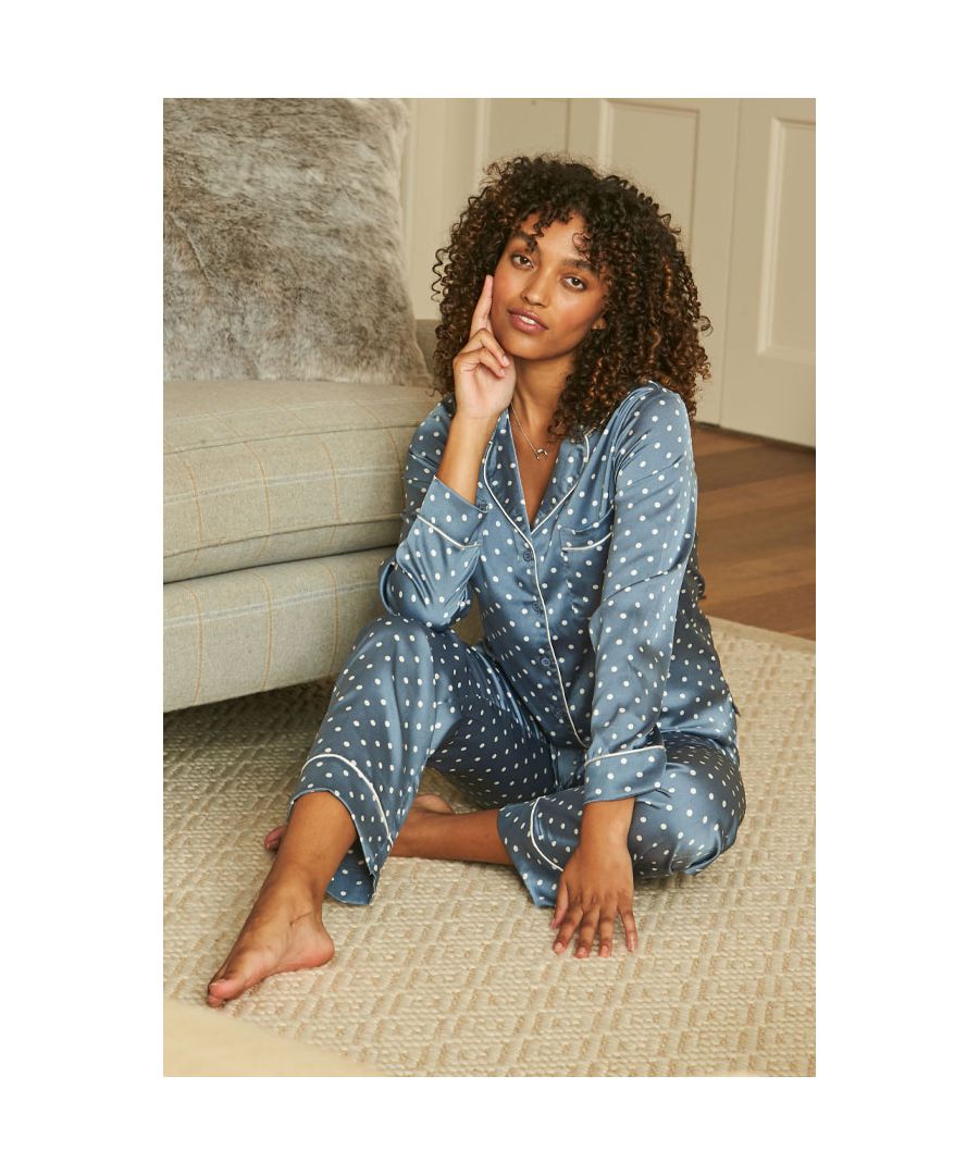 REASONS TO BUY: \n\nSleep in style\nSilky soft fabric\nComfortable wide legs and drawstring waist\nClassic polka dot print\nLuxe contrast trim\nJust add the matching top