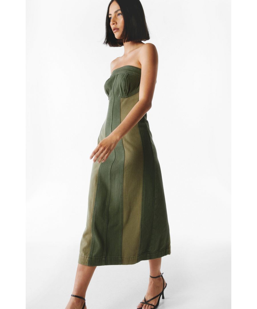 Nastygal Womens Two Tone Twill Bandeau Midi Dress - Green Cotton - Size 4 Uk