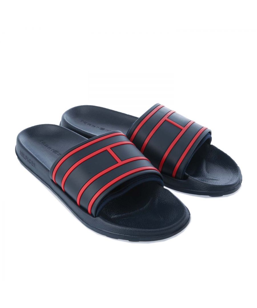 Mens Tommy Hilfiger Logo Sandals in navy.- Synthetic upper.- Slip on closure.- Tommy Hilfiger branding.- Rubber sole.- Synthetic Upper  Textile Lining  Synthetic Sole.- Ref.: FM0FM02316685