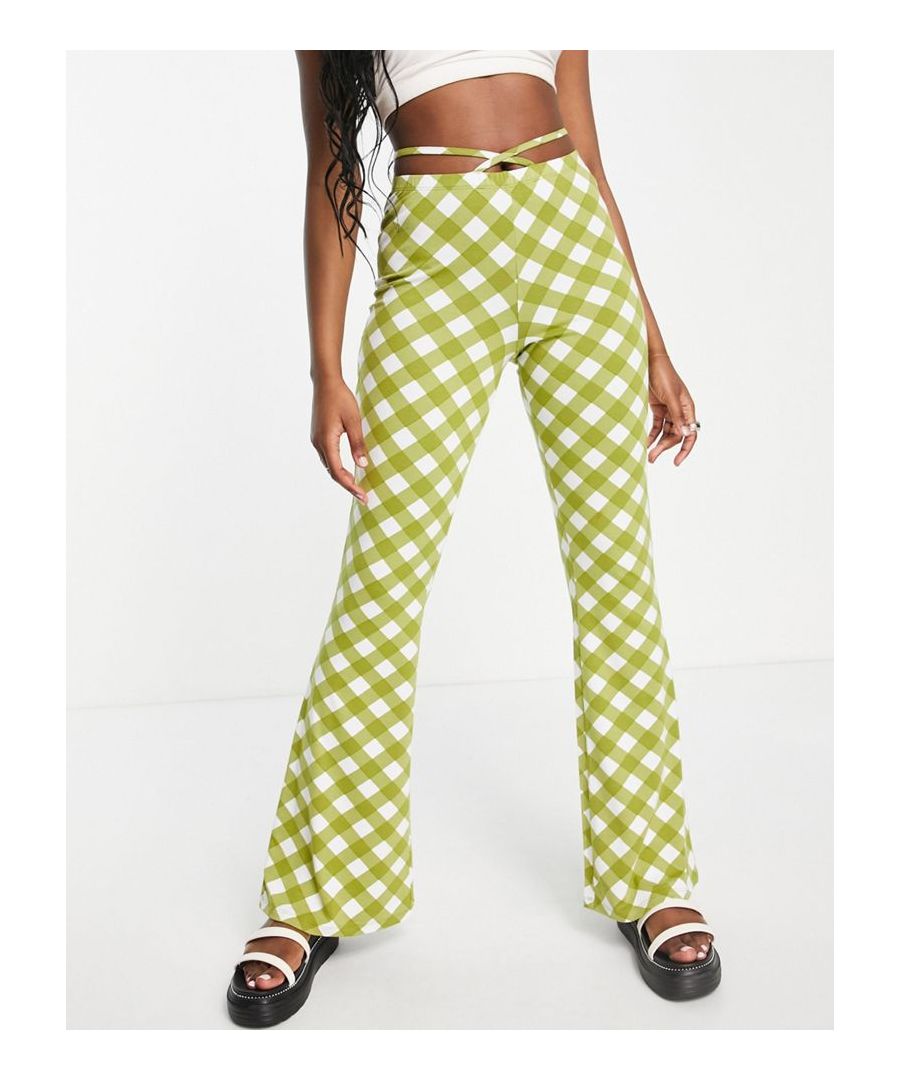Trousers by ASOS DESIGN Checkerboard design High rise Tie waist Flared slim fit  Sold By: Asos