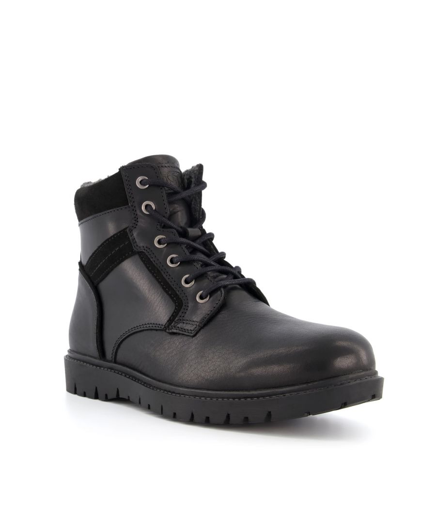 Dune London Mens Coincide Lace Up Faux Fur Lined Boots - Black Leather (Archived) - Size Uk 9