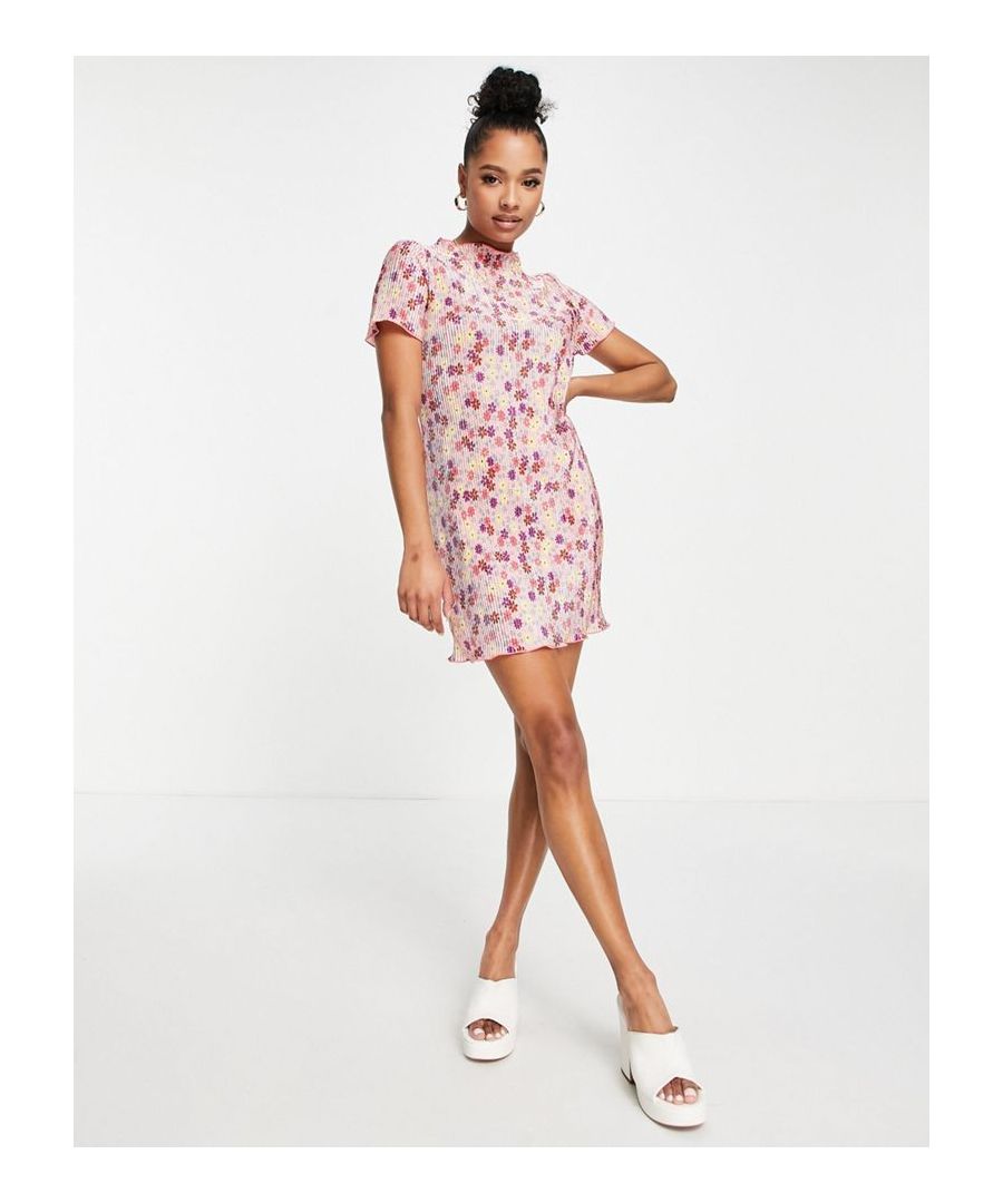 ASOS DESIGN Petite mini tea dress in purple leopard and daisy print-Multi