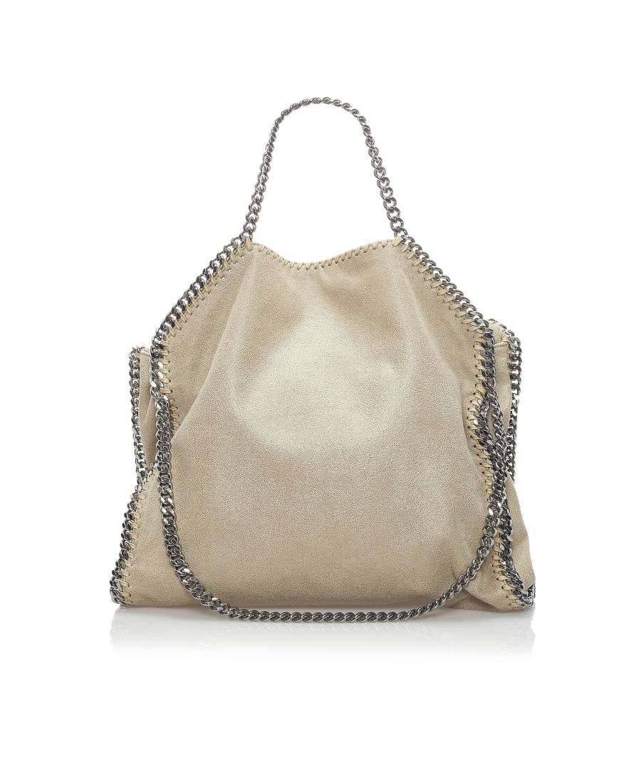 VINTAGE. RRP AS NEW. The Falabella features a fabric body, silver-tone chain straps, a top magnetic closure, and an interior slip pocket.Exterior back is scratched. Exterior bottom is scratched. Exterior front is scratched.\n\nDimensions:\nLength 36cm\nWidth 36cm\nDepth 9cm\nHand Drop 12cm\nShoulder Drop 40cm\n\nOriginal Accessories: Dust Bag\n\nColor: Brown x Beige\nMaterial: Fabric x Others\nCountry of Origin: Italy\nBoutique Reference: SSU172966K1342\n\n\nProduct Rating: GoodCondition\n\nCertificate of Authenticity is available upon request with no extra fee required. Please contact our customer service team.