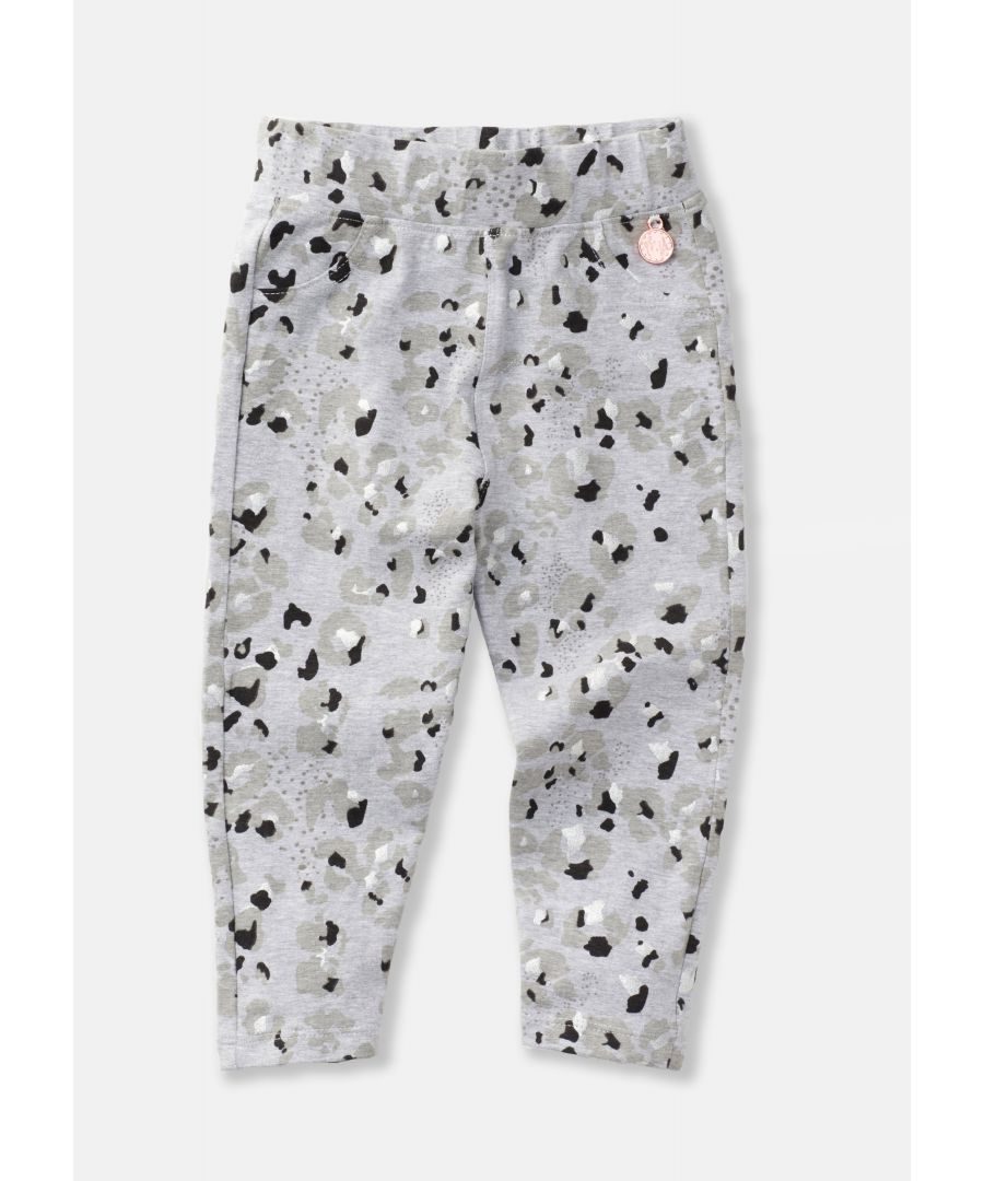 Luna Super cute leopard print legging. So comfy in super stretch cotton elastane  with metalic detail. Team with Zoey sweatshirt for the perfect cute co-ord.  Angel & Rocket cares – made with fairtrade cotton  Colour: Grey Marl  About me: 95% Cotton  5% Elastane  Look after me – Think planet  wash at 30c