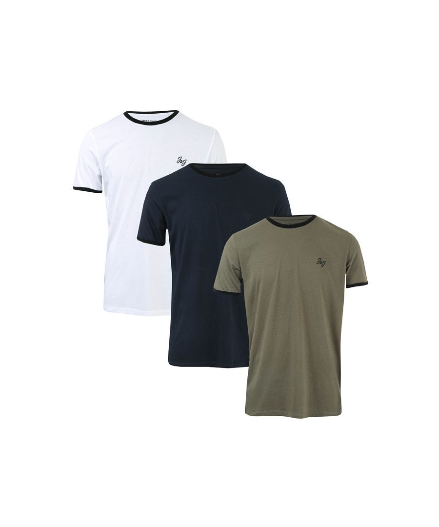 Image for Men's Jack Jones Orben 3 Pack T-Shirts in Navy-White