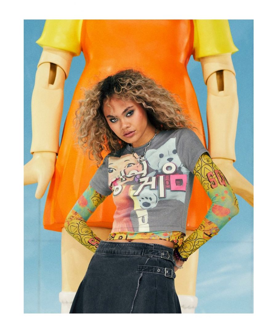 Asos Design Womens X Squid Game: The Challenge Double Layer Top In Mixed Print - Grey - Size X-Small