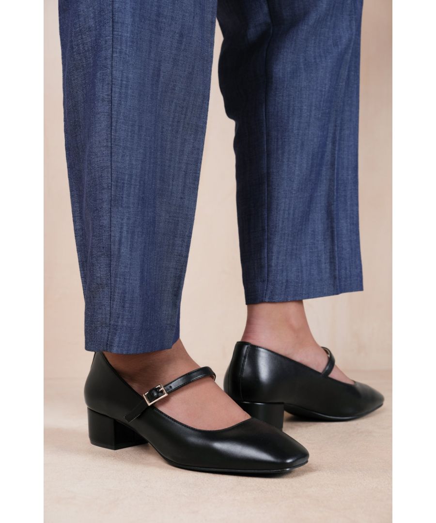 Wheres That From Wheres Womens Oslo Low Block Heel With Strap And Square Toe - Black - Size UK 3 - Secret Sales