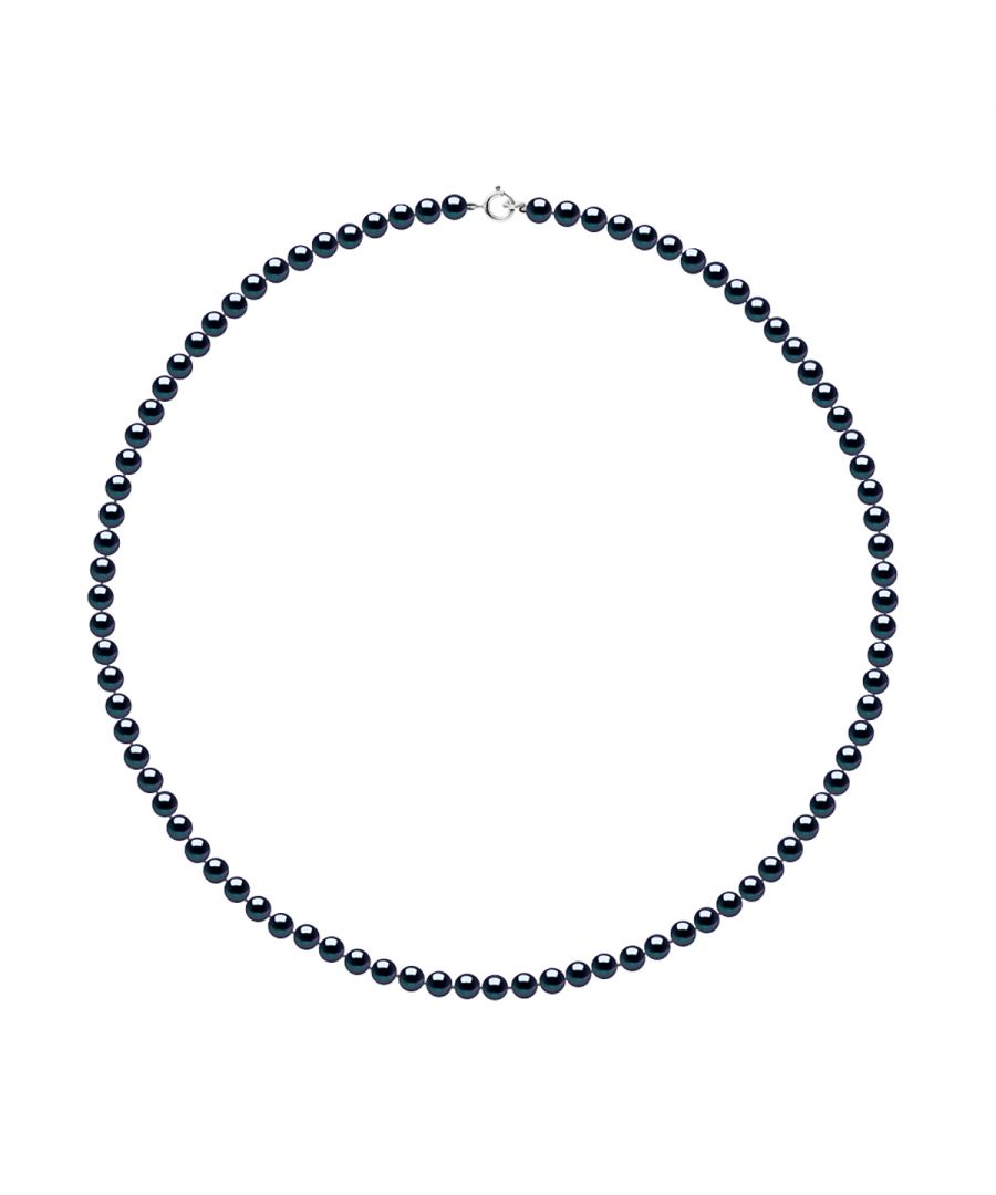 Necklace made withCultured Round Freshwater Pearl 4-5 mm - Black Color -Tahitian Style spring-loaded clasp White Gold 750 Length 42 cm , 16,5 in -- Our jewellery is made in France and will be delivered in a gift box accompanied by a Certificate of Authenticity and International Warranty