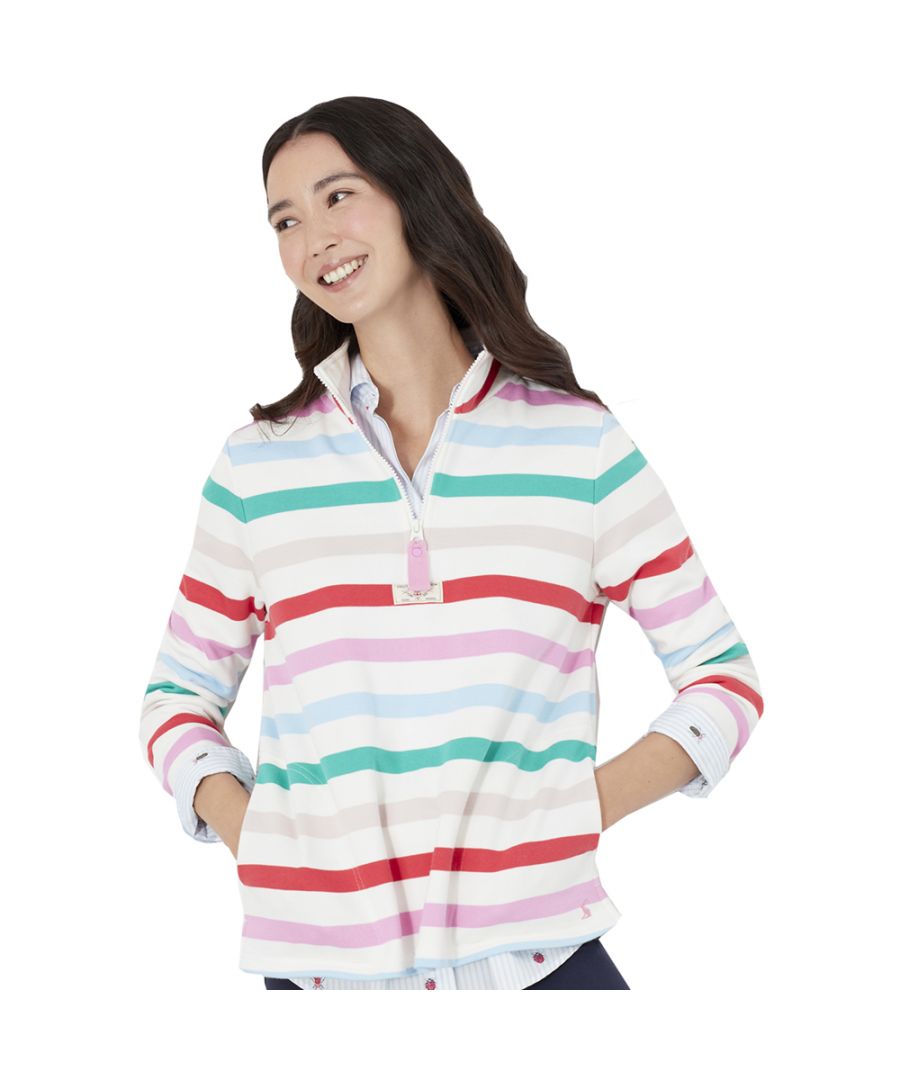 Casual sweater. Half zip sweatshirt. Funnel neckline. Joules branding. 73% Cotton, 27% Polyester.