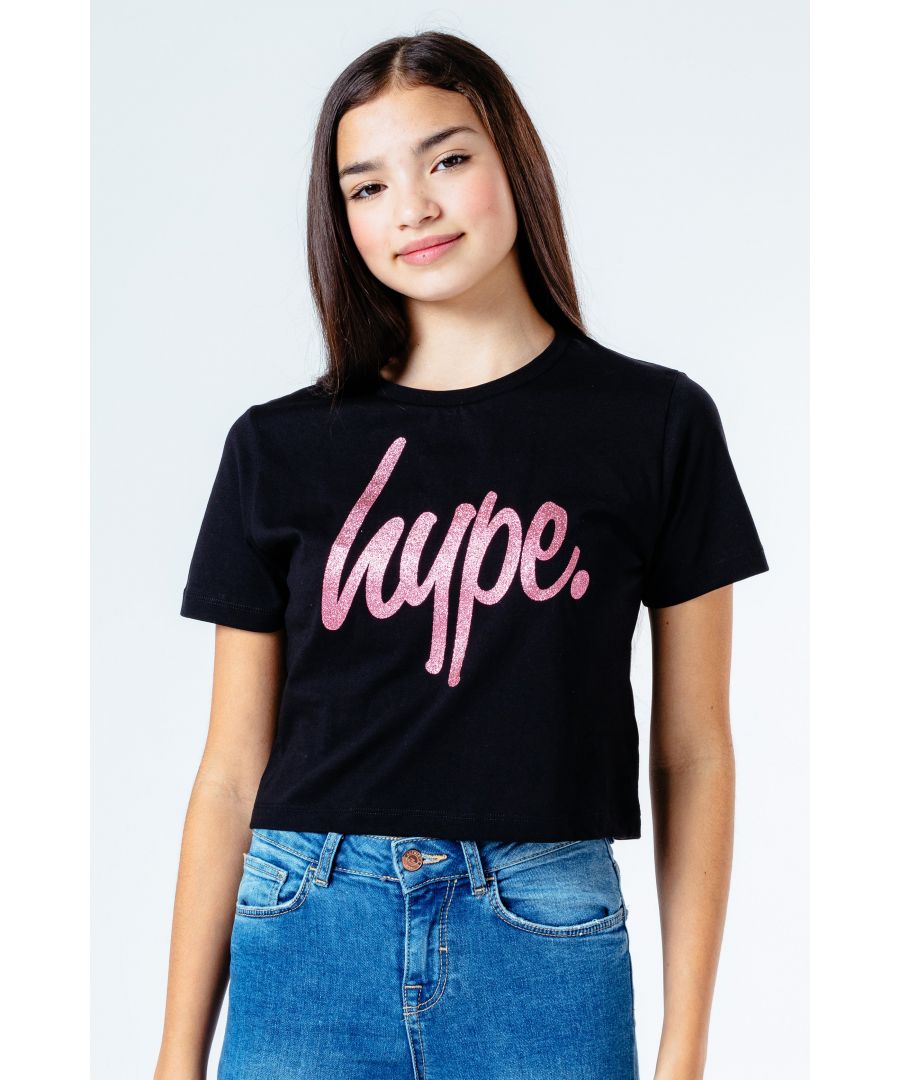 Image for Hype Pink Glitter Script Kids Crop T-Shirt