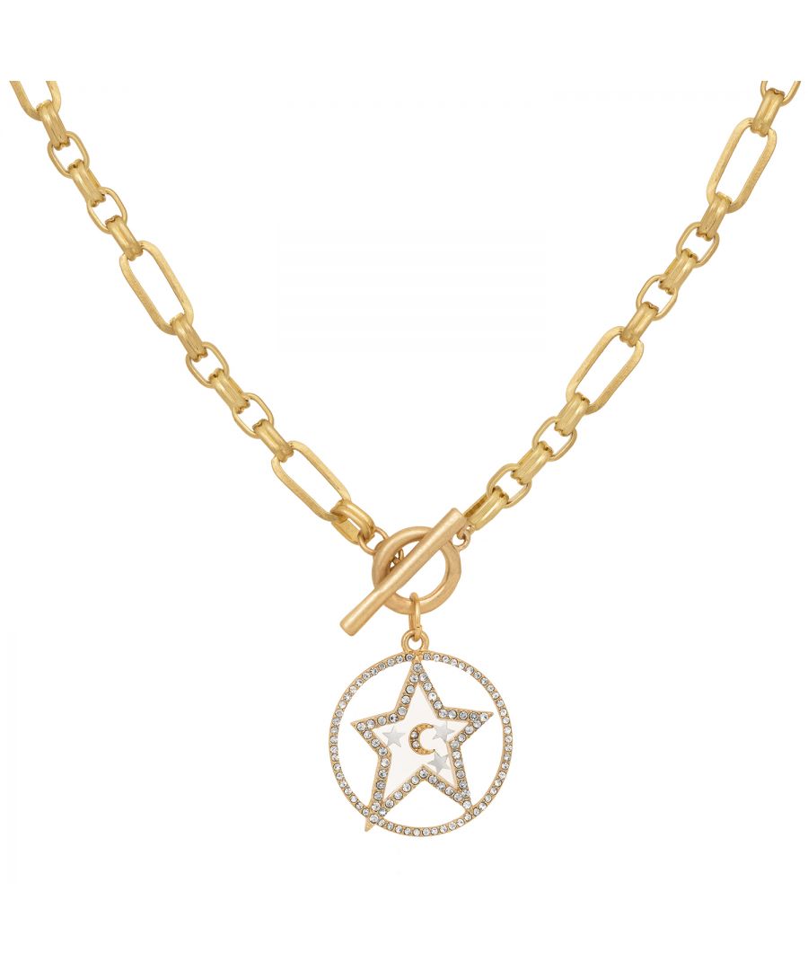 Image for Gold 'Star and Moon' T-Bar Necklace