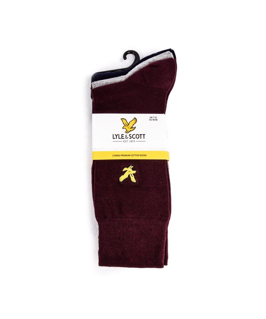 Vers. prima en comfortabel. deze premium Lyle & Scott Angus-sokken zijn een must-have voor je slimme garderobe en dagelijks gebruik. Deze triple pack bevat 3 paar in 3 kleuren met het kenmerkende golden eagle-logo.