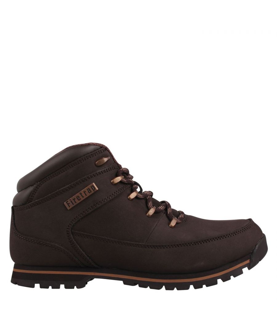 Firetrap Rhino Boots These ankle height Firetrap Rhino Mens Boots are perfect for casual wear, featuring a padded ankle collar with a hook and lace fastening system together with a cushioned tongue to create a comfortable and secure fit. The Firetrap boots have a moulded outsole which provides a great level of grip and makes them great on any surface, the boots are complete with Firetrap branding to outside and tongue of the boot. > Please note: This product may have slight cosmetic differences from the image shown due to assorted colours or updated seasonal collections. > Mens boots > Firetrap branding > Ankle height > Metallic eyelets > Stripy laces > EVA midsole > Moulded outsole > Leather upper, Textile inner, Rubber sole > Wipe clean with a damp cloth
