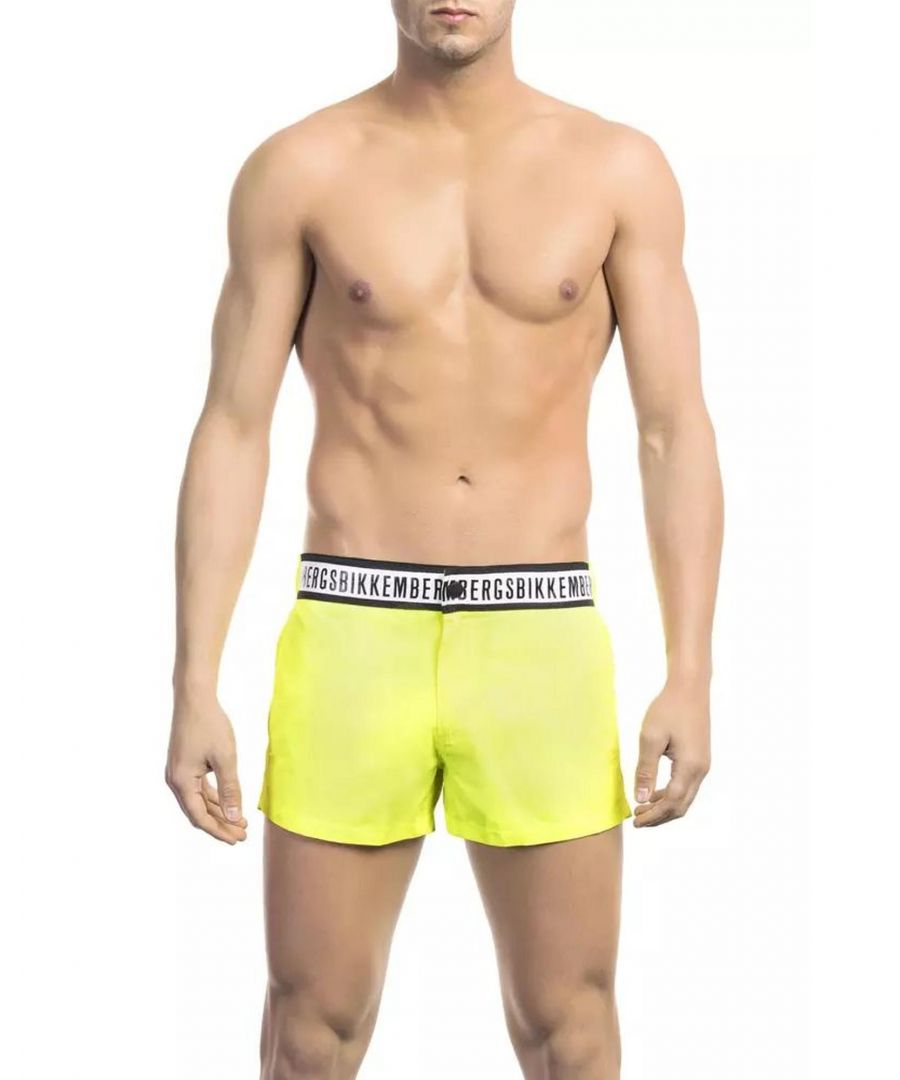 Bikkembergs Mens Micro Swim Shorts with Black and White Bred B - Yellow Polyamide - Size Medium