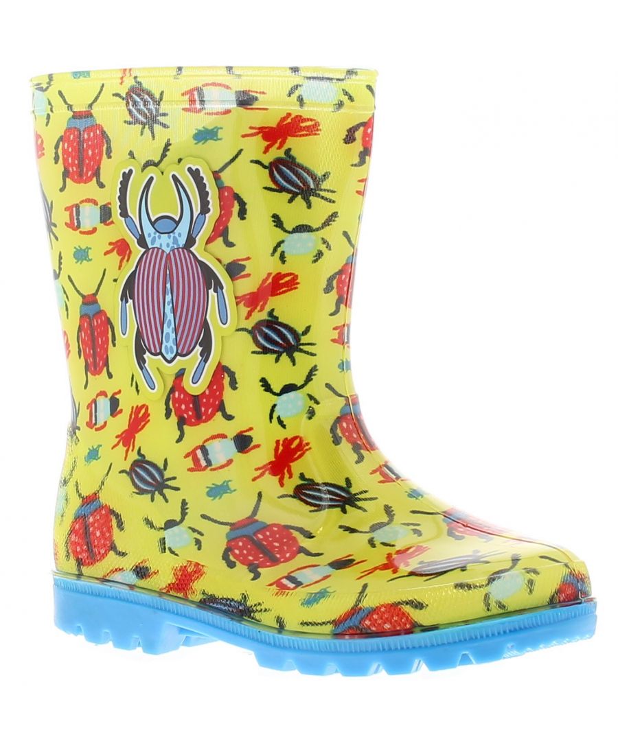 Chatterbox Bugs Infant Childrens Wellies Green 6 - 12. Manmade Upper. Fabric Lining. Synthetic Sole. Childrens Waterproof Pvc Bug Print Wellington Boot.