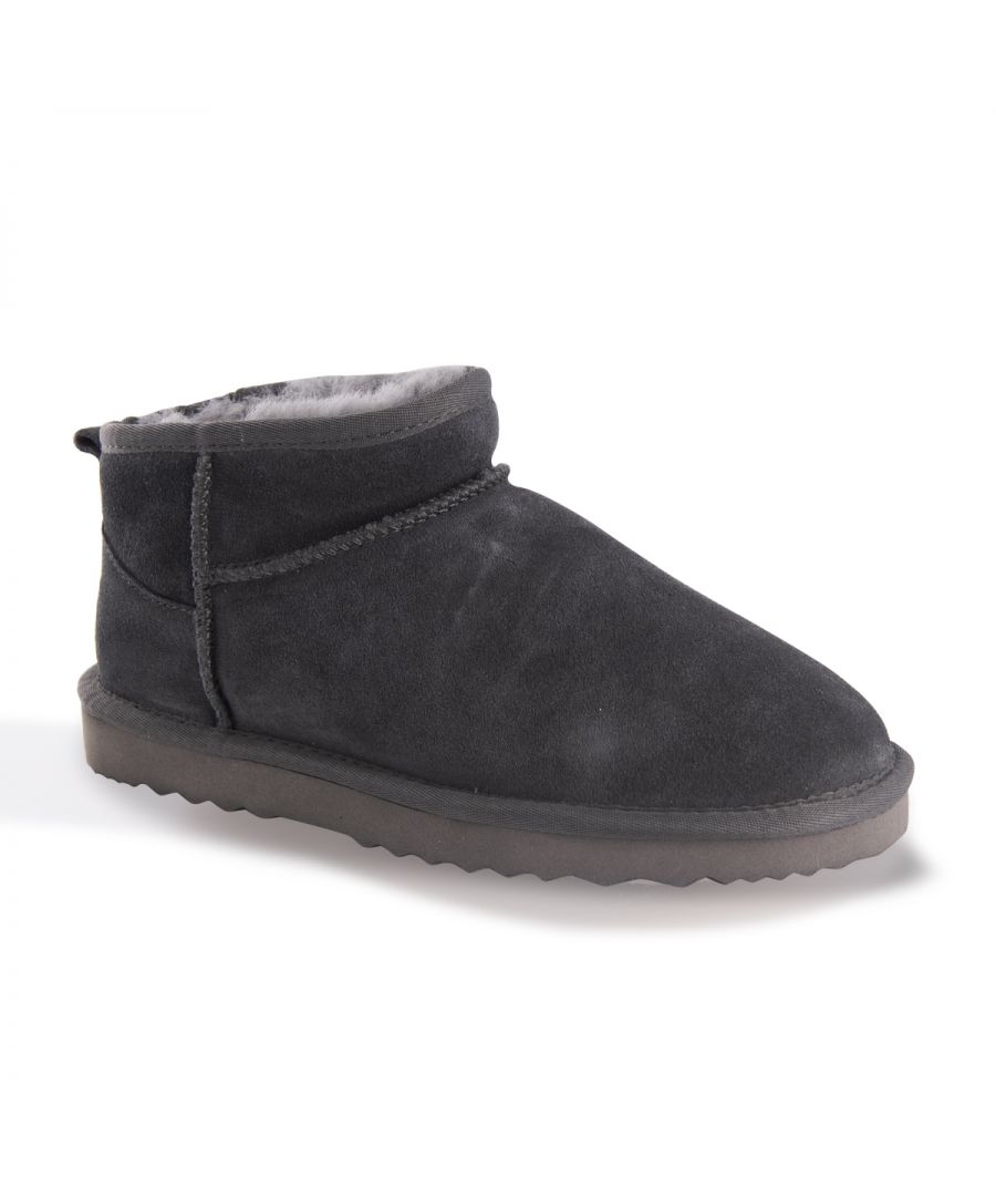 Fashionable mini boot to stay up to date with the latest trends.\n Soft premium genuine Australian Sheepskin wool lining.\n Full leather Suede upper - Water Resistance.\n Unique fully moulded insole with support - all sheepskin lined footbed - extremely comfortable.\n Sustainably sourced and eco-friendly processed.\n Rubber High-density EVA blend outsole - making it lighter, softer and more durable.\n Double stitching and reinforced heel.\n Sheepskin breathes allowing feet to stay warm in winter and cool in summer.