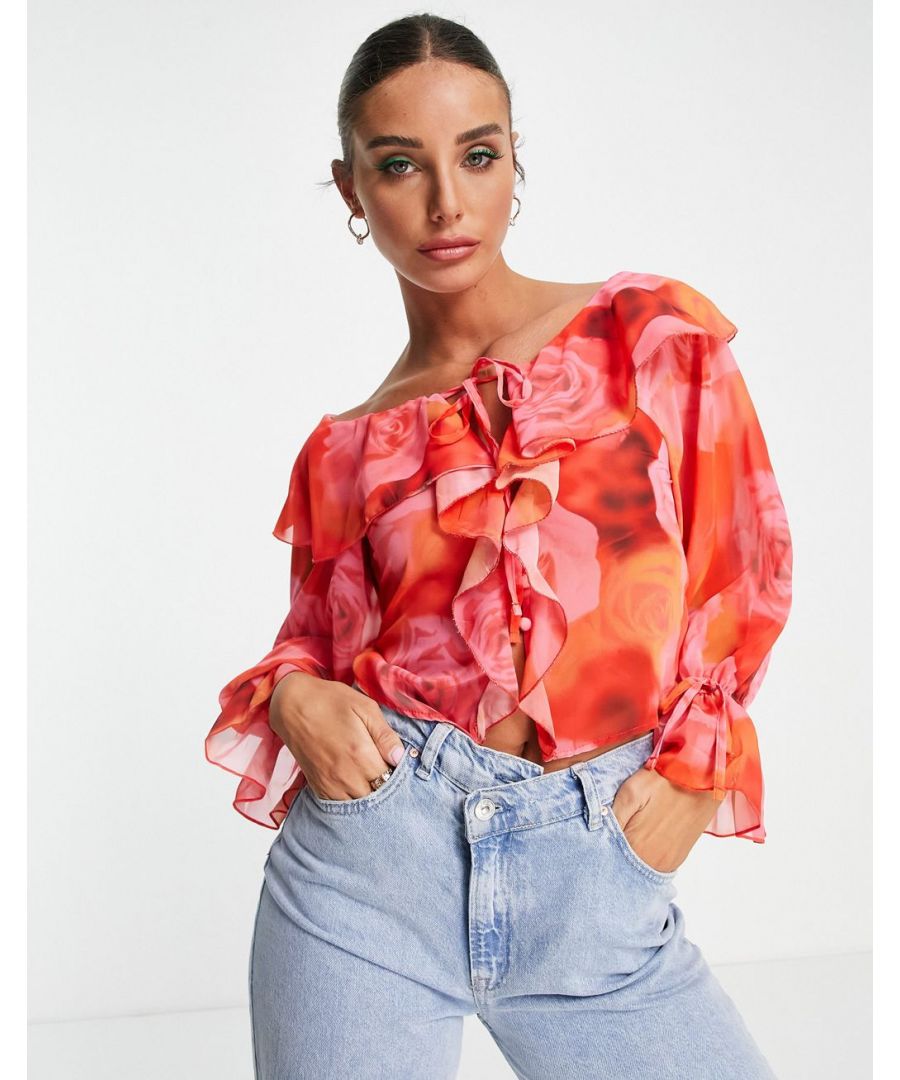 Blouse by ASOS DESIGN Thanks, it's ASOS Floral print Tie neck Volume sleeves Ruffle details Regular fit  Sold By: Asos