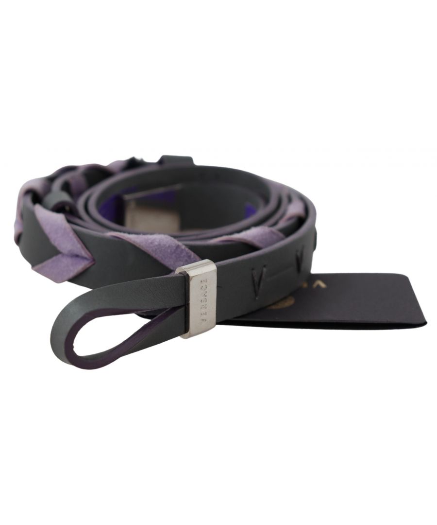 Image for Versace Black Purple Leather Metal Buckle Belt