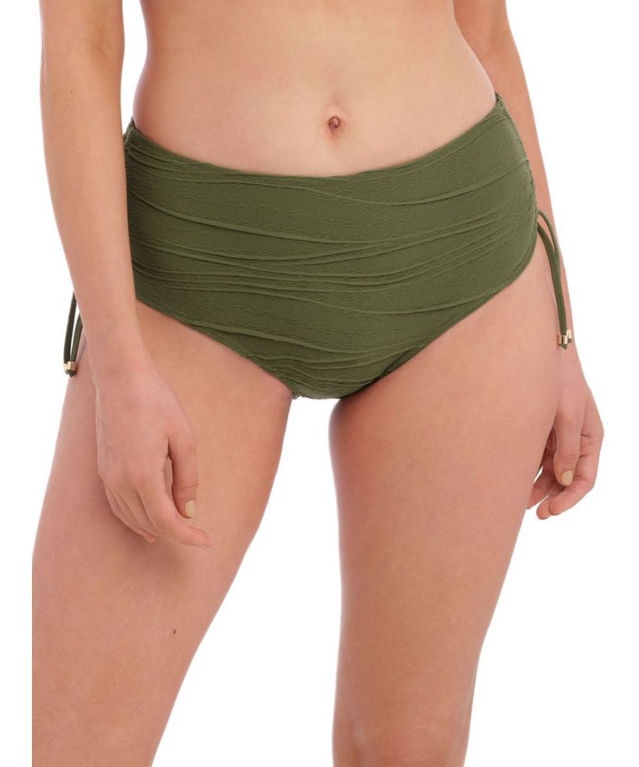 Fantasie Beach Waves Adjustable Leg Bikini Shorts. Offering full rear coverage and adjustable tie sides. The product is recommended for gentle wash only.