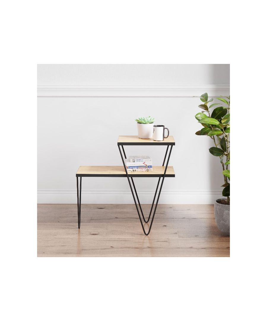 This stylish and functional coffee table is the perfect solution for furnishing the living area and keeping magazines and small items tidy. Easy-to-clean and easy-to-assemble kit included. Color: Oak, Black | Product Dimensions: W60xD25xH55 cm | Material: Melamine Chipboard, Metal | Product Weight: 4,4 Kg | Supported Weight: Each Layer 5 kg | Packaging Weight: 5 Kg | Number of Boxes: 1 | Packaging Dimensions: W65xD8xH35 cm.