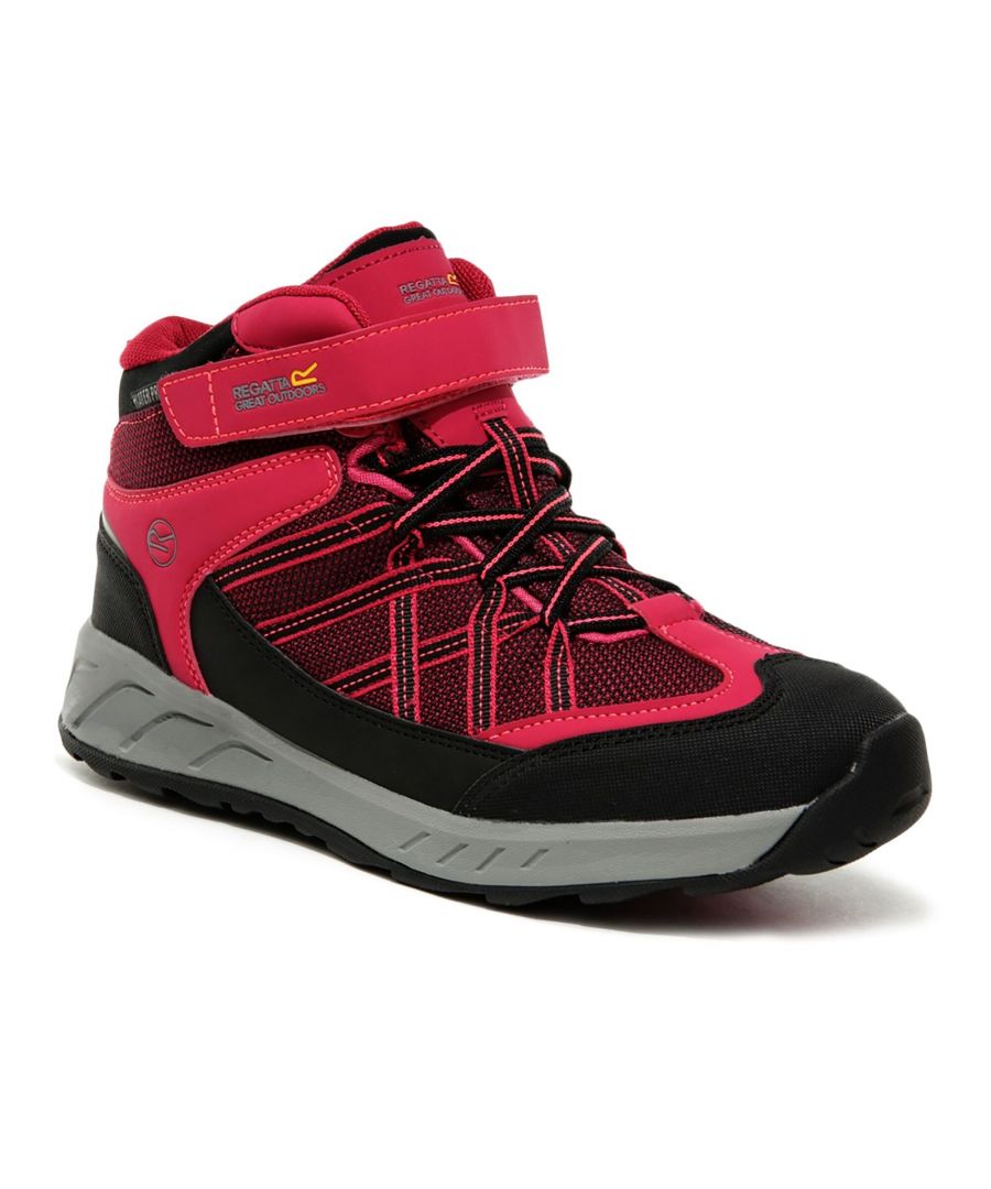 Polyester (40%), Polyurathane (60%). Isotex waterdicht schoeisel, naad afgedicht met interne membraan bootee liner, Hydropel waterbestendige technologie, PU nubuck en ademend mesh bovenmateriaal voor lichtgewicht bescherming. Elastisch vetersysteem, klittenbandsluiting, diep gewatteerde neopreen kraag en mesh-tong. Stabiliserende schachttechnologie voor bescherming van de voet en om vermoeidheid van de voet te verminderen, EVA-tussenzool voor lichtgewicht demping en minder impact op jonge gewrichten. Lichtgewicht slijtvaste rubberen buitenzool met multidirectioneel schoenplaatjespatroon.