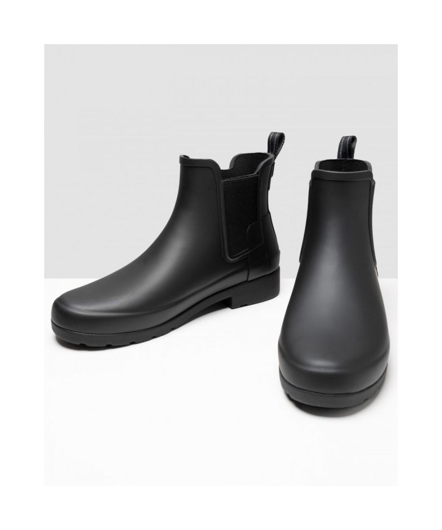 Hunter Refined Chelsea Logo Slim Fit Womens Boots - Black Rubber - Size UK 7