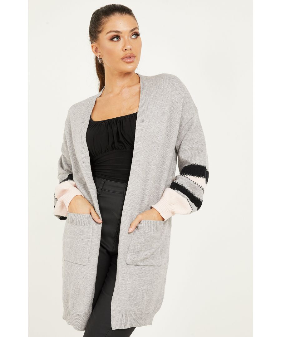 Image for Grey Stripe Knitted Long Cardigan