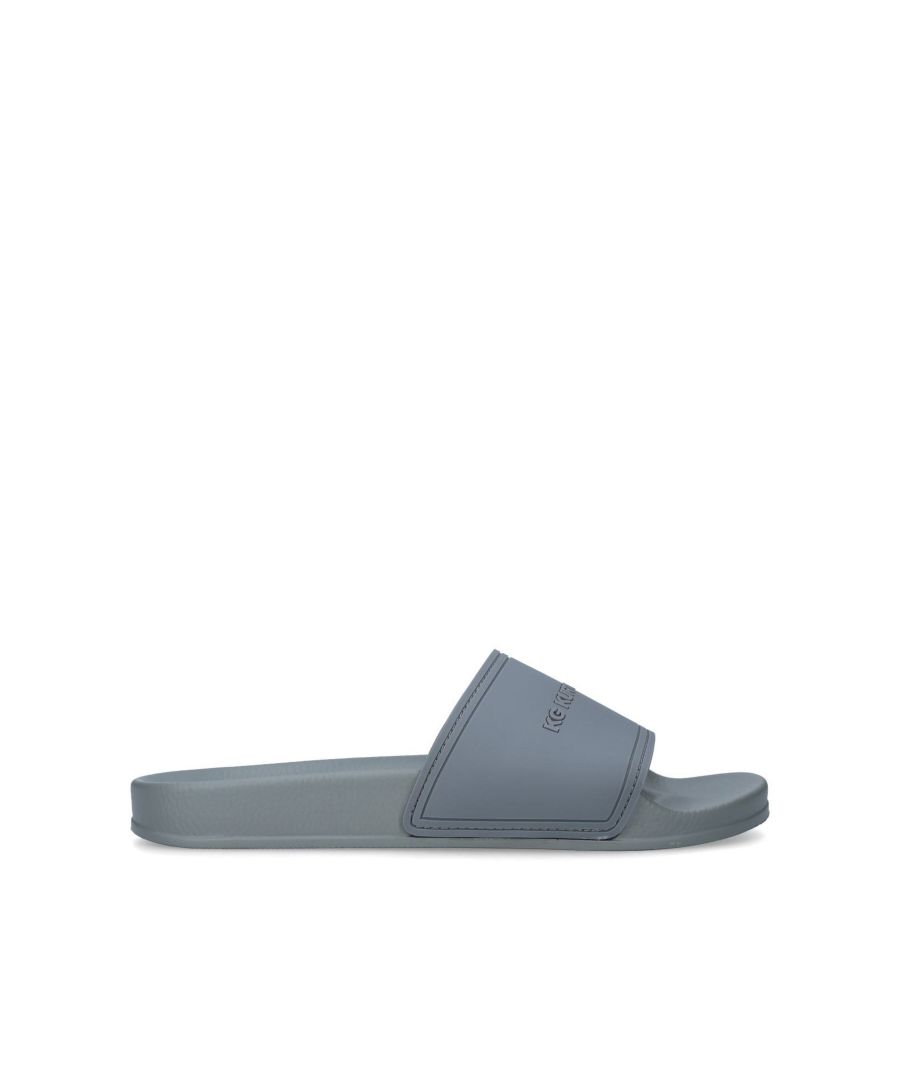 Ibiza from KG Kurt Geiger is a flat slider sandal in grey.
