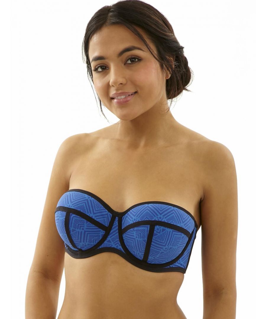 Cleo By Panache Womens Gigi Bandeau Bikini Top Blue/Black - Size 30D