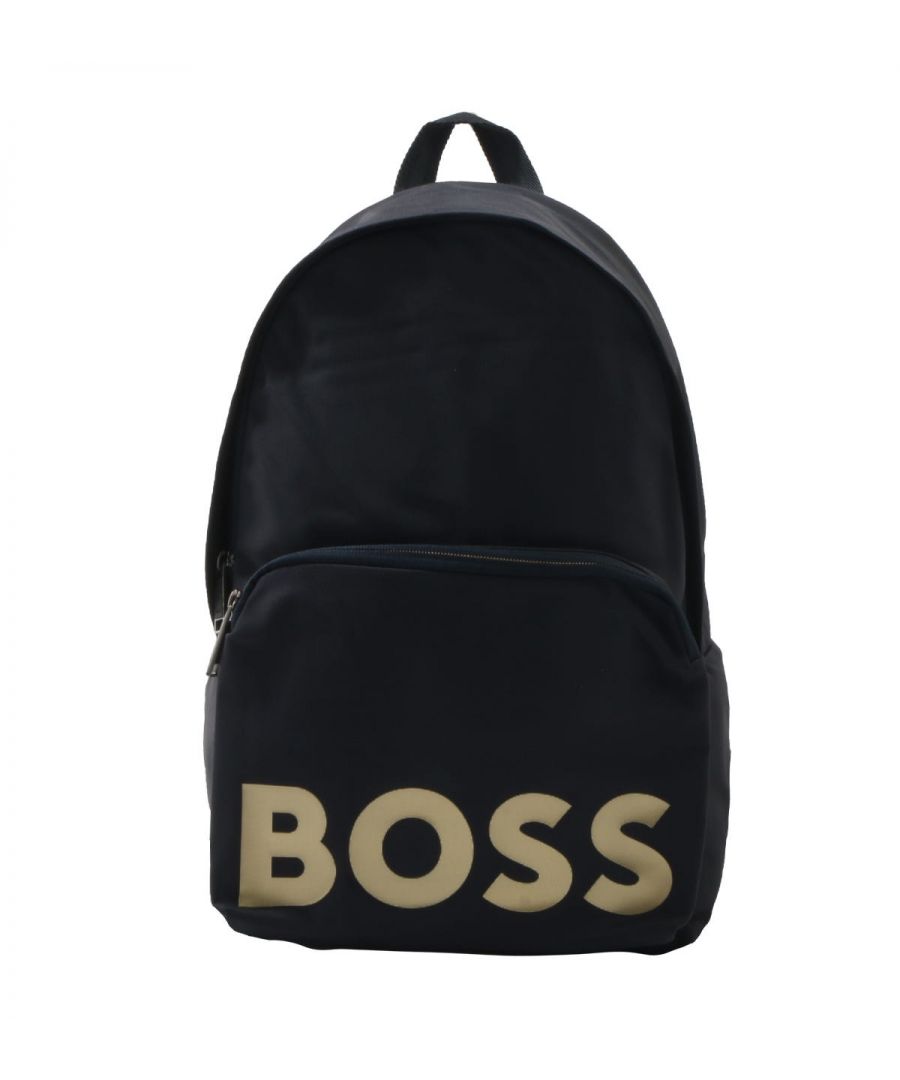 A stylish companion for your travels, the Contrast Logo Recycled Backpack from BOSS has all the room for your traveling essentials with a contemporary look. Crafted from recycled nylon providing sustainable durability without compromising on style. Featuring one main zip compartment, adjustable padded shoulder straps and a zip pocket to the front. Finished with a large BOSS logo in contrast to the front.Recycled Nylon, Main Zip Compartment, Zip Front Pocket, Padded Adjustable Shoulder Straps, Dimensions: 28 x 42 x 14 cm, BOSS Branding.