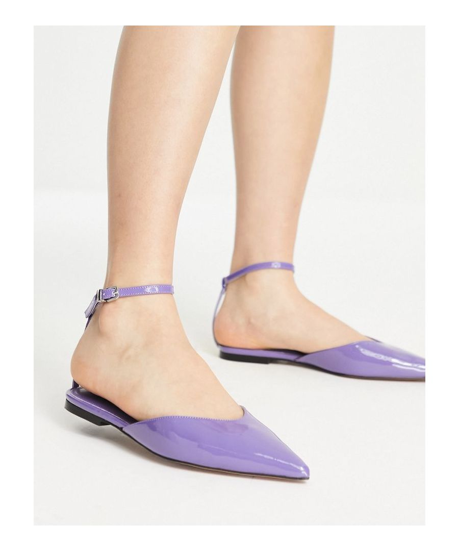 Shoes by ASOS DESIGN Next stop: checkout Backless design Point toe Adjustable ankle strap Flat footbed  Sold By: Asos