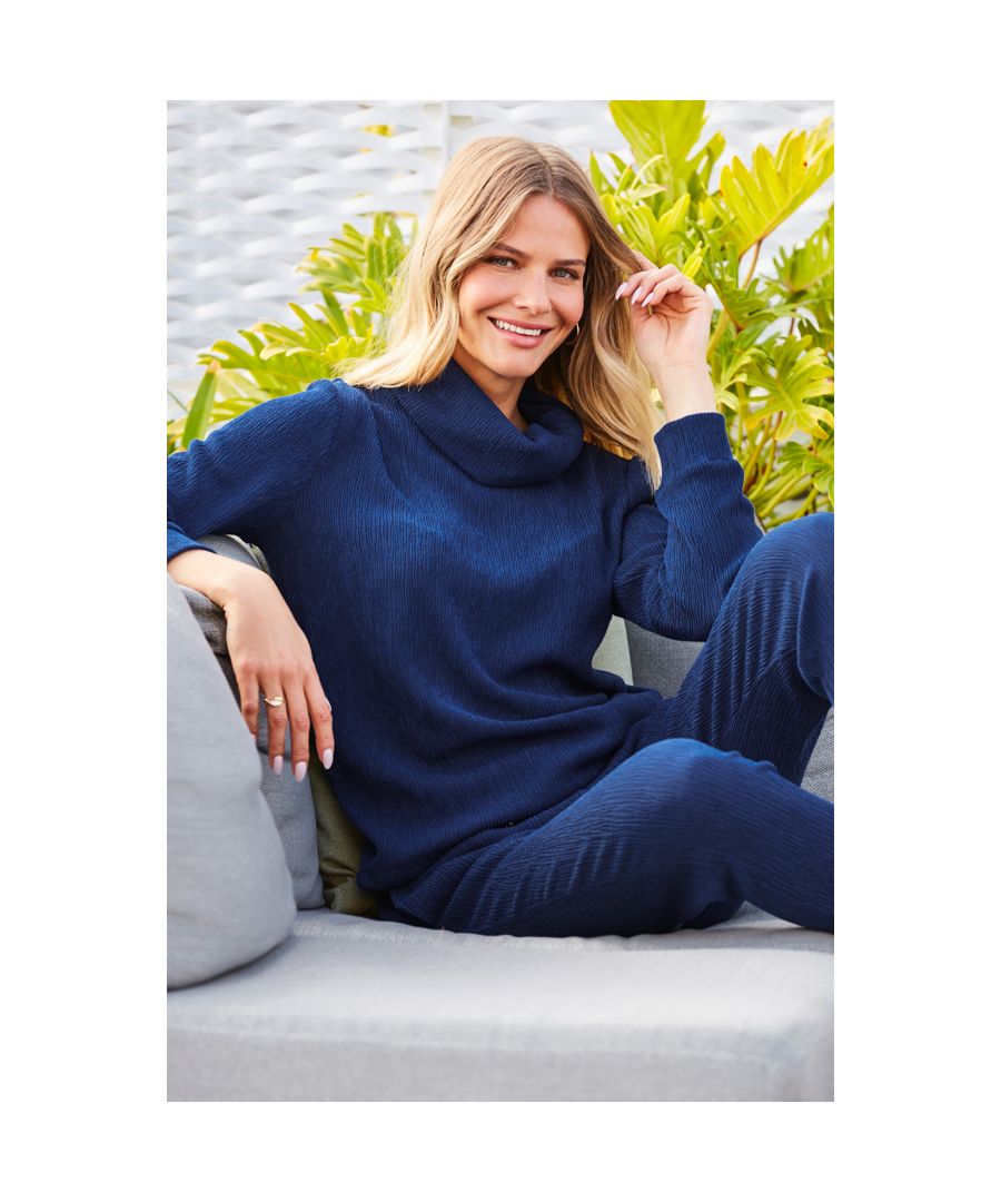 Image for Navy Blue Premium Textured Roll Neck Lounge Top