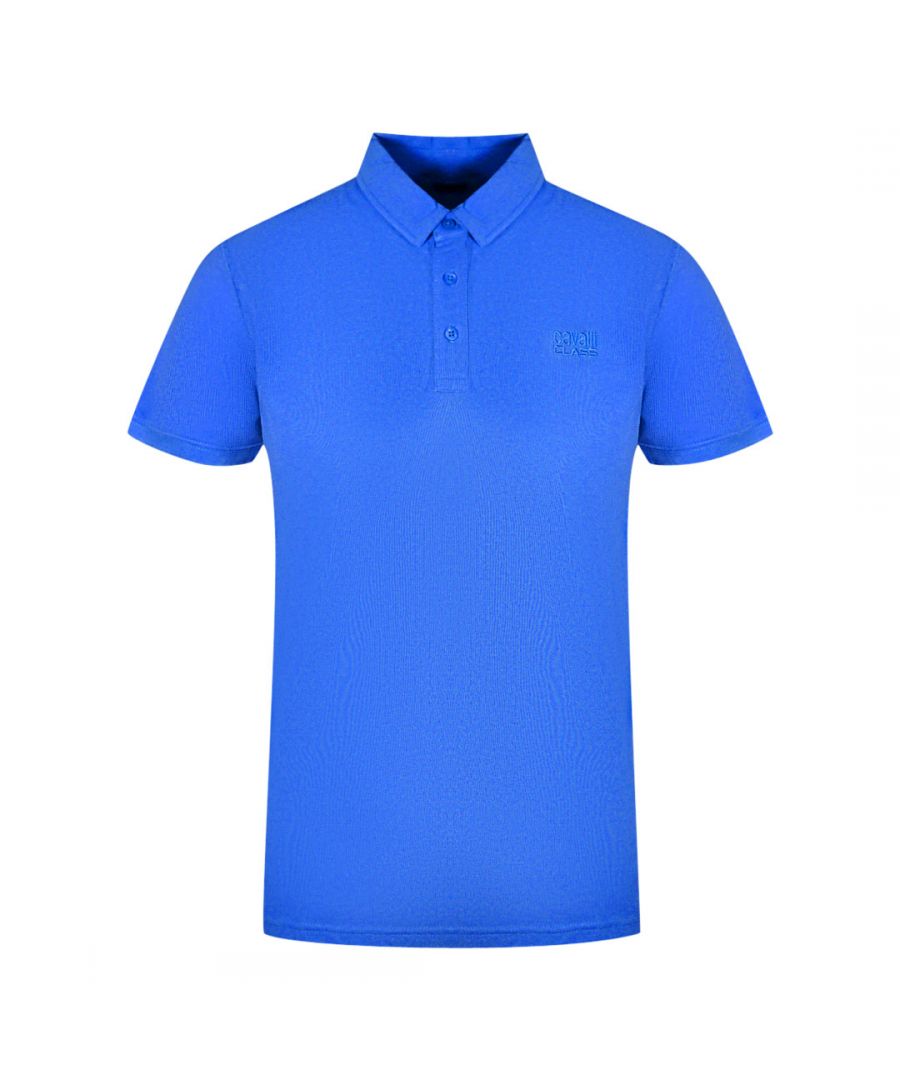 Cavalli Class Mens Brand Logo Blue Polo Shirt Cotton - Size X-Large