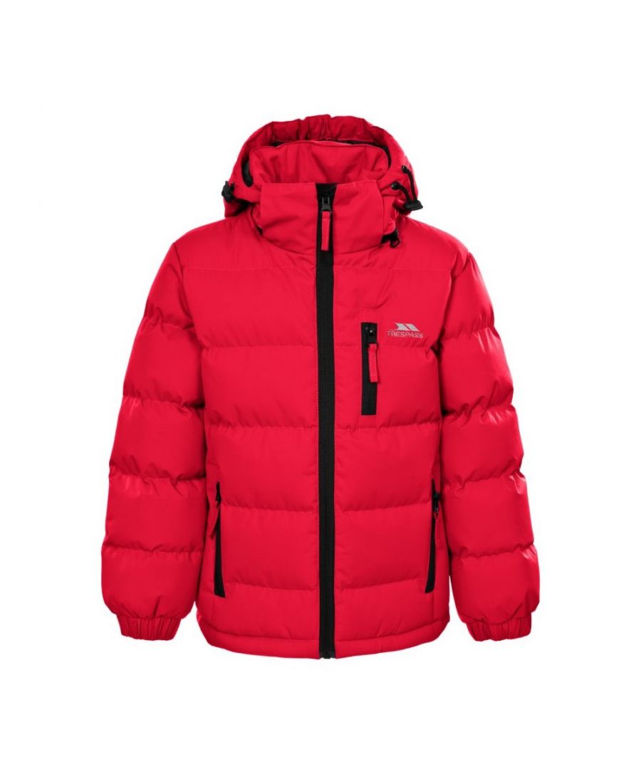 Boys padded jacket with ColdHeat insulation. Adjustable zip off hood. 3 x profile low zipped pockets. Low profile centre front zip. Drawcord hem. Elasticated cuffs. Ideal for wearing outside on a cold day. 100% Polyester.
