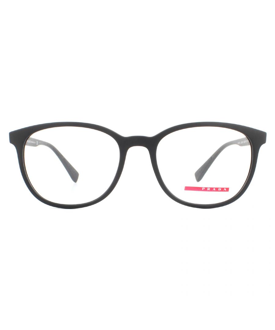 Prada Sport Glasses Frames PS07LV DG01O1 Matte Black Men  are a round style made from lightweight acetate, designed for men. The slender temples feature the red Prada Sport logo for instant brand authenticity.