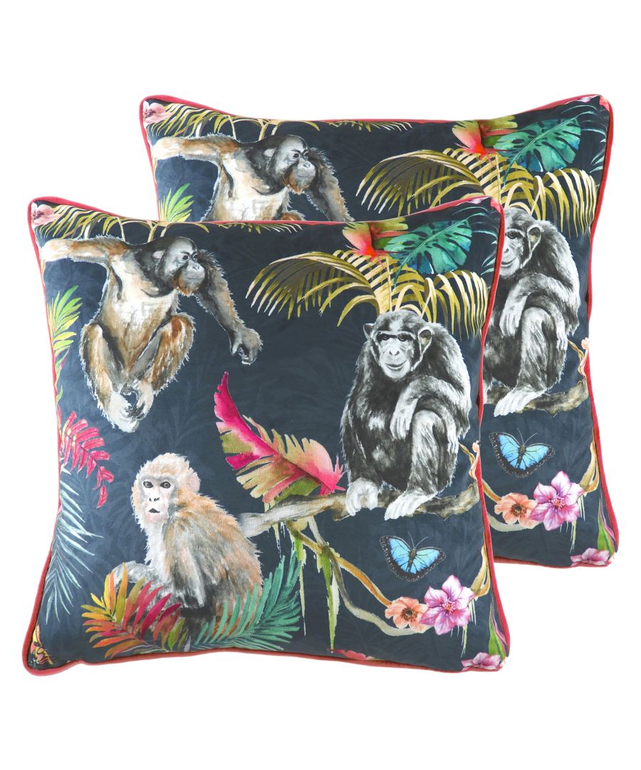 Add a touch of the rainforest into your interior with this ultra-luxe velvet feel fabric cushion. With a hand painted design of Monkeys resting in the tree's - this design will sure make a statement in any contemporary or modern home.