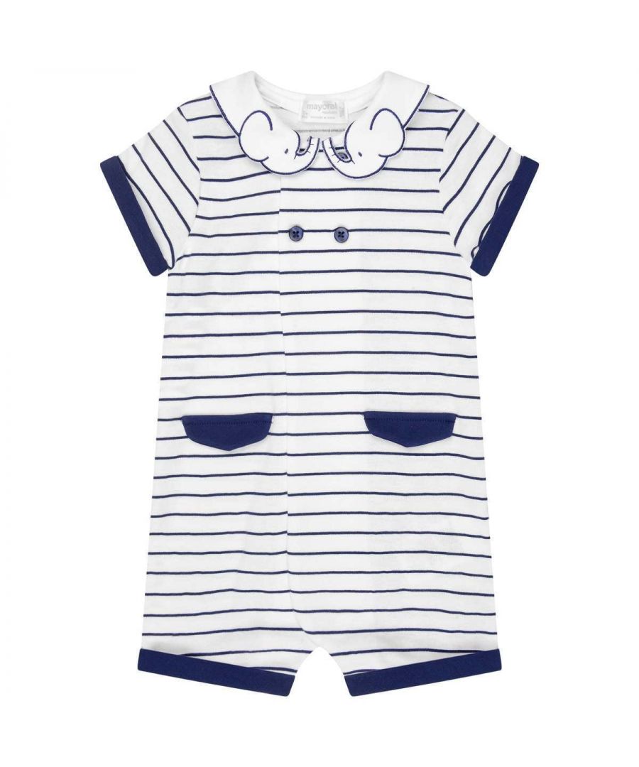 Mayoral Baby Boys White & Navy Striped Cotton Shortie - Size 1Y