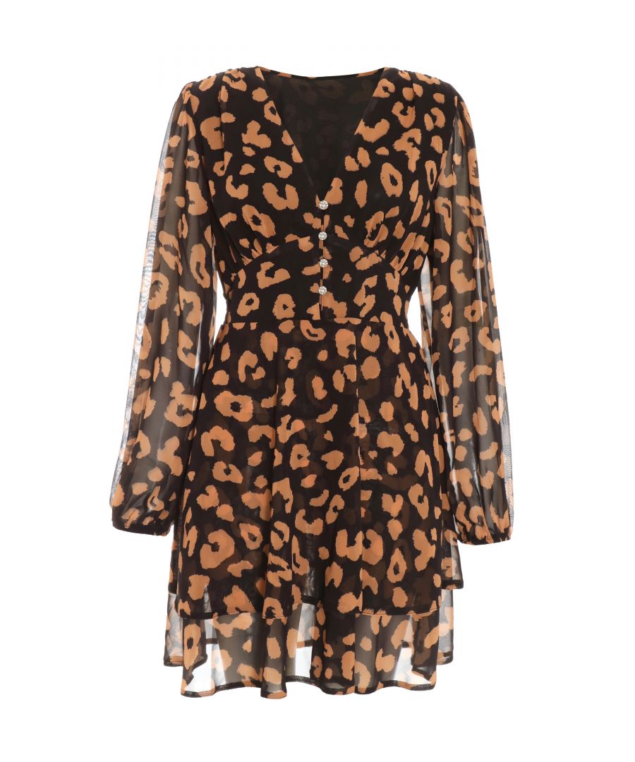 Quiz Womens Black Chiffon Animal Print Skater Dress - Size 10 UK