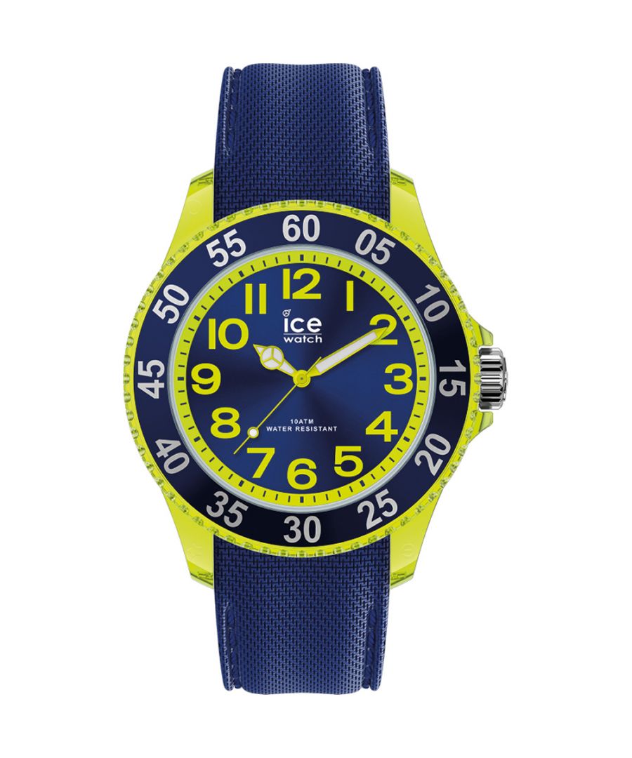 This Ice Watch Cartoon Analogue Watch for Child is the perfect timepiece to wear or to gift. It's Yellow 35 mm Round case combined with the comfortable Blue Silicone will ensure you enjoy this stunning timepiece without any compromise. Operated by a high quality Quartz movement and water resistant to 10 bars, your watch will keep ticking. This colourful watch Comes with a Turn-able bezel it is perfect for every gift -The watch has a function: Luminous Hands. High quality 19 cm length and 16 mm width Blue Silicone strap with a Buckle. Case diameter: 35 mm, case thickness: 12 mm, case colour: Yellow and dial colour: Blue.
