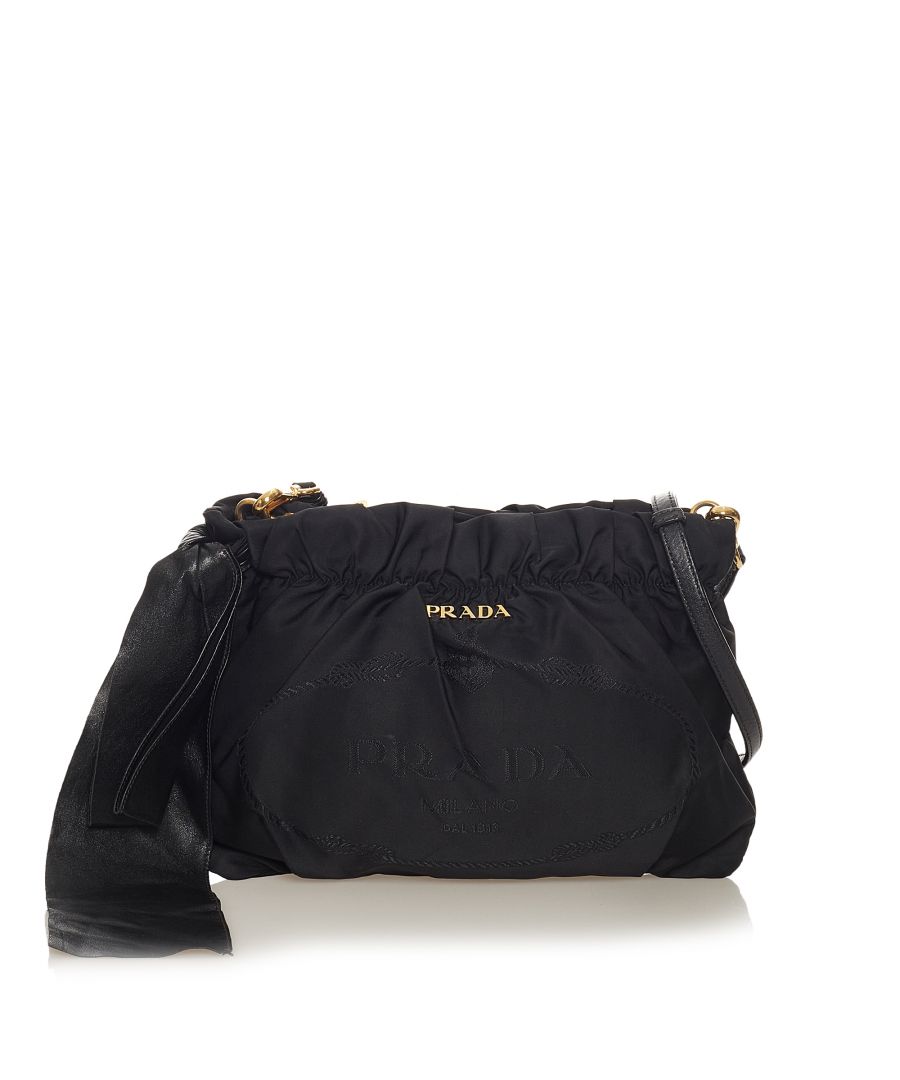 Image for Vintage Prada Tessuto Bow Drawstring Crossbody Bag Black