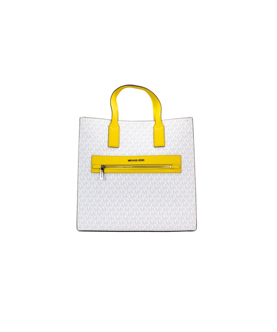 michael kors womens kenly large signature citrus pvc north south tote computer handbag - yellow/white - one size