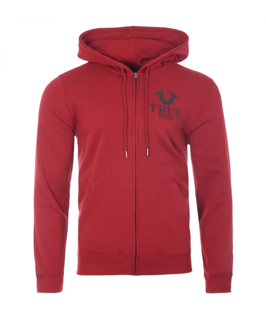 True Religion sweatshirt met capuchon, rits en hd-logo voor heren, rood