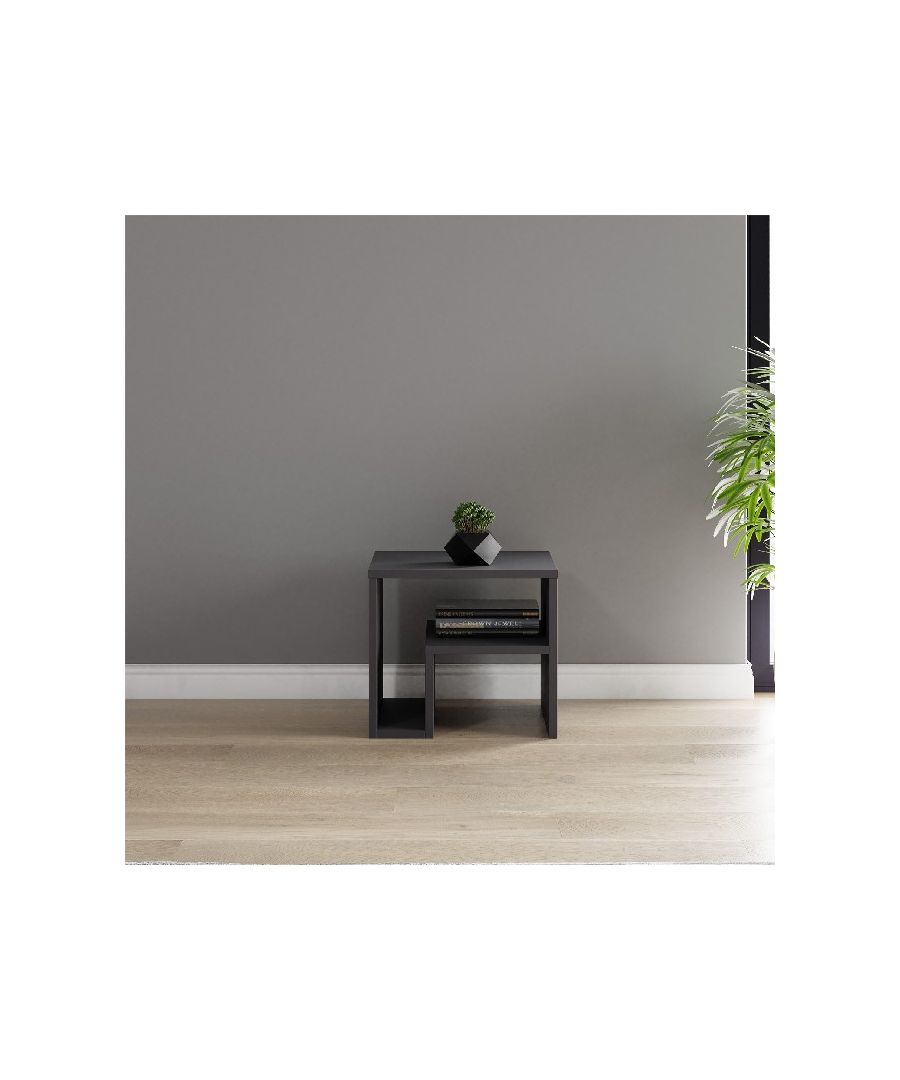 This stylish and functional coffee table is the perfect solution for furnishing your living area and keeping magazines and small items tidy. Easy-to-clean, easy-to-assemble kit included. Color: Anthracite | Product Dimensions: W45xD40xH40 cm | Material: Melamine Chipboard | Product Weight: 10 Kg | Supported Weight: 20 Kg | Packaging Weight: 11,2 Kg | Number of Boxes: 1 | Packaging Dimensions: W50xD54,5xH11 cm.