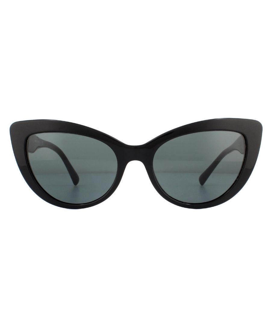 Versace Sunglasses VE4388 GB1/87 Black Dark Grey are a gorgeous exaggerated cat eye style crafted from chunky acetate and feature metal Medusa head logos on the thick temples.