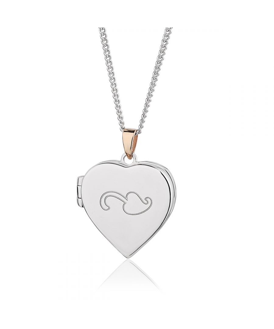 Taking inspiration from our iconic Tree of Life design, a classic vine is inscribed on this classic sterling silver heart locket which is completed with a flourish of our rare 9ct Welsh rose gold. The locket, which hangs on a delicate silver chain, opens to allow a treasured photo to be contained inside to make this a truly individual and special gift to a loved one.